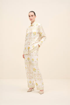 Floral-Print Silk Straight Trouser Multi Color