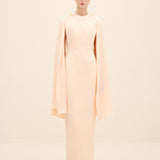 Embellished Cape-Sleeve Gown Nude