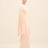 Embellished Cape-Sleeve Gown Nude