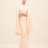 Embellished Cape-Sleeve Gown Nude