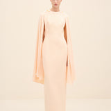 Embellished Cape-Sleeve Gown Nude