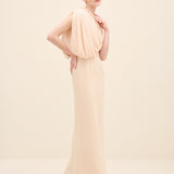 Draped Chiffon Bodice Crepe Column Gown Offwhite