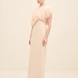 Draped Chiffon Bodice Crepe Column Gown Offwhite