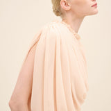 Draped Chiffon Bodice Crepe Column Gown Offwhite