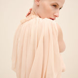 Draped Chiffon Bodice Crepe Column Gown Offwhite