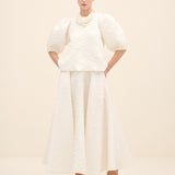 Textured A-Line Midi Skirt White