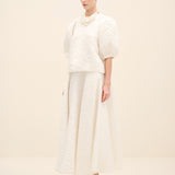 Textured A-Line Midi Skirt White