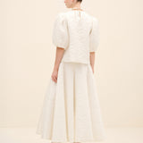 Textured A-Line Midi Skirt White