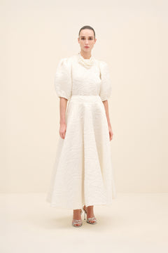 Textured A-Line Midi Skirt White