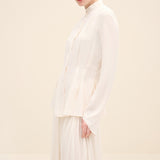 Mandarin Collar Flared Cuff Blouse Offwhite