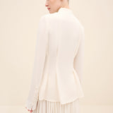 Mandarin Collar Flared Cuff Blouse Offwhite