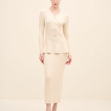 Ribbed Knit Button-Front Midi Dress Gold