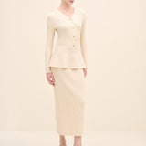 Ribbed Knit Button-Front Midi Dress Gold