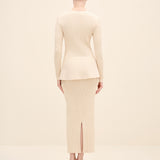 Ribbed Knit Button-Front Midi Dress Gold