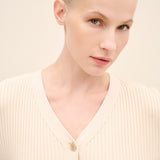 Ribbed Knit Button-Front Midi Dress Gold