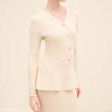 Ribbed Knit Button-Front Midi Dress Gold