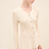 Ribbed Knit Button-Front Midi Dress Gold