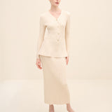 Ribbed Knit Button-Front Midi Dress Gold