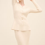 Ribbed Knit Button-Front Midi Dress Gold