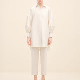 Lace-Up Sleeve Oversized Tunic Shirt Offwhite