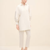 Lace-Up Sleeve Oversized Tunic Shirt Offwhite