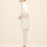 Lace-Up Sleeve Oversized Tunic Shirt Offwhite