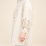 Lace-Up Sleeve Oversized Tunic Shirt Offwhite