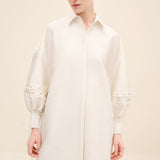 Lace-Up Sleeve Oversized Tunic Shirt Offwhite