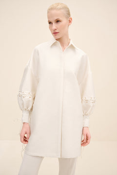 Lace-Up Sleeve Oversized Tunic Shirt