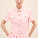 Crystal-Button Cropped Jacket Pink