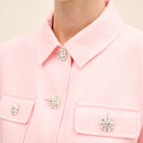Crystal-Button Cropped Jacket Pink