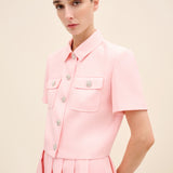 Crystal-Button Cropped Jacket Pink