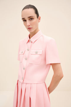 Crystal-Button Cropped Jacket
