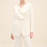 Draped Cowl-Neck Tailored Blazer Off White
