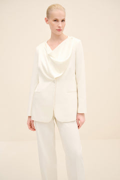 Draped Cowl-Neck Tailo Blazer