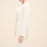 Draped Cowl-Neck Tailored Blazer Off White