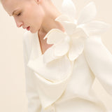 Draped Cowl-Neck Tailored Blazer Off White