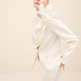 Draped Cowl-Neck Tailored Blazer Off White