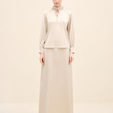 Ruffled Neck Embellished Blouse Beige