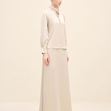 Ruffled Neck Embellished Blouse Beige