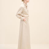 Ruffled Neck Embellished Blouse Beige