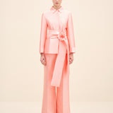 Floral-Tie Belted Shirt Coral