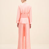 Floral-Tie Belted Shirt Coral