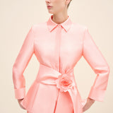 Floral-Tie Belted Shirt Coral