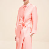 Floral-Tie Belted Shirt Coral