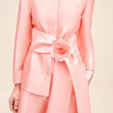 Floral-Tie Belted Shirt Coral