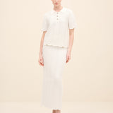 Wave-Textured Knit Polo Blouse Offwhite