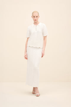 Wave-Textu Knit Polo Blouse