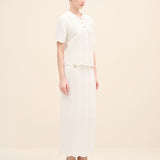 Wave-Textured Knit Long Skirt Offwhite