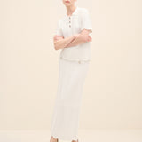 Wave-Textured Knit Long Skirt Offwhite